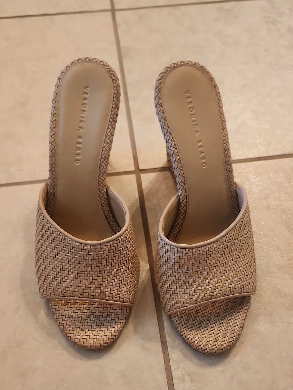 Veronica Beard Natural Beige Woven Mule Slides